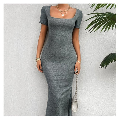 Stylish Solid Color Slim Fit Short Sleeve Dress