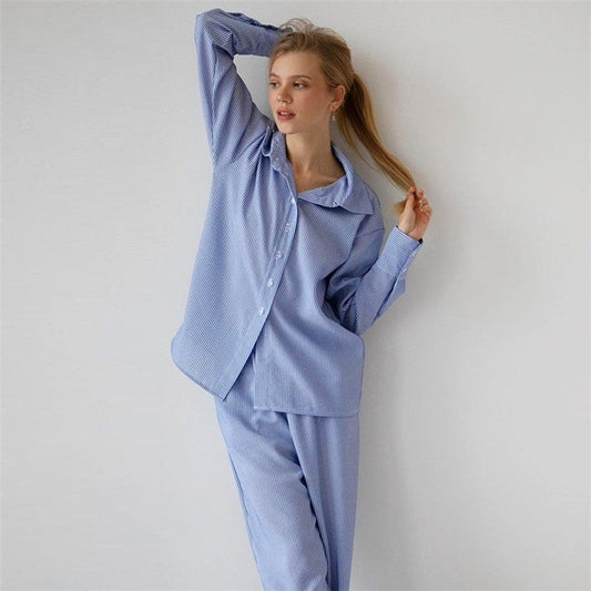 Chic Blue Striped Women's Two-Piece Suit
