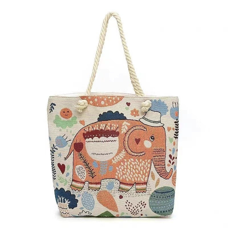 Embroidered Oversized Rope Shoulder Bag with Ample Storage