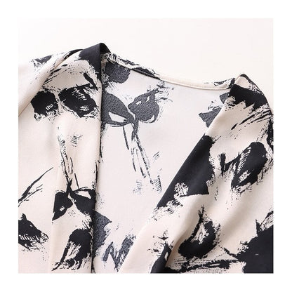Vibrant Ink Lantern Sleeve Satin V-Neck Shirt