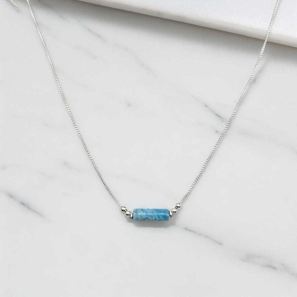 Adjustable Sterling Silver Necklace with Larimar Quartz