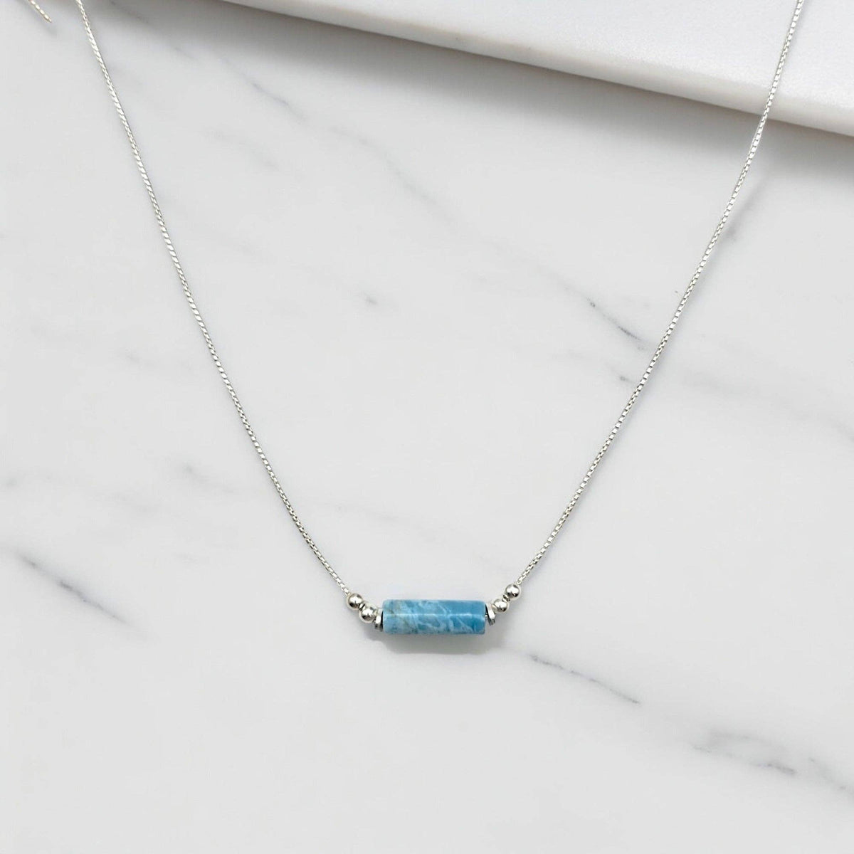 Adjustable Sterling Silver Necklace with Larimar Quartz