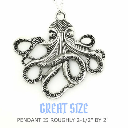 Octopus Necklace Steampunk Nautical Gothic Tentacle Pendant Silver or Bronze