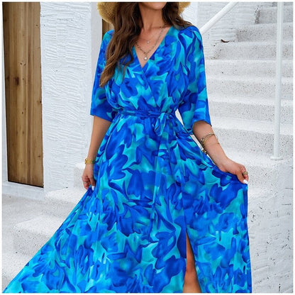 Chic Floral Print Waist Dress