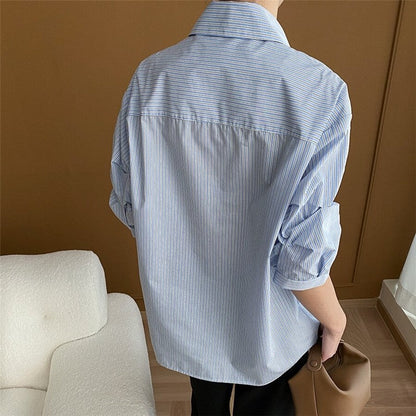 Convertible Striped Button-Down Shirt