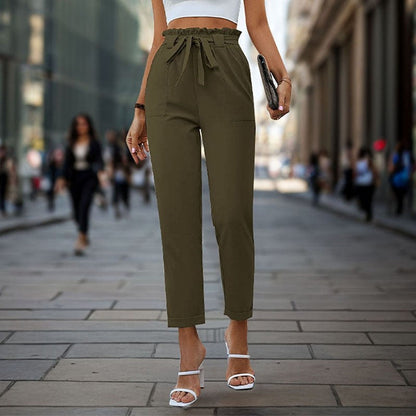 Elastic Waist Solid Color Long Pants