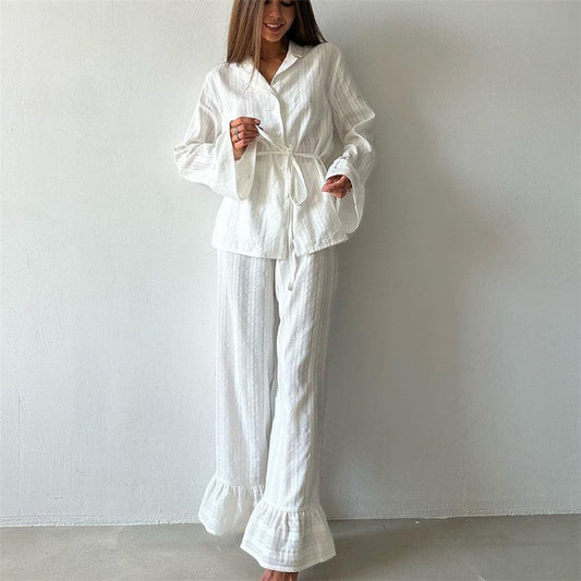 Ruffle Hem Long Sleeve Top and Pants Lounge Set