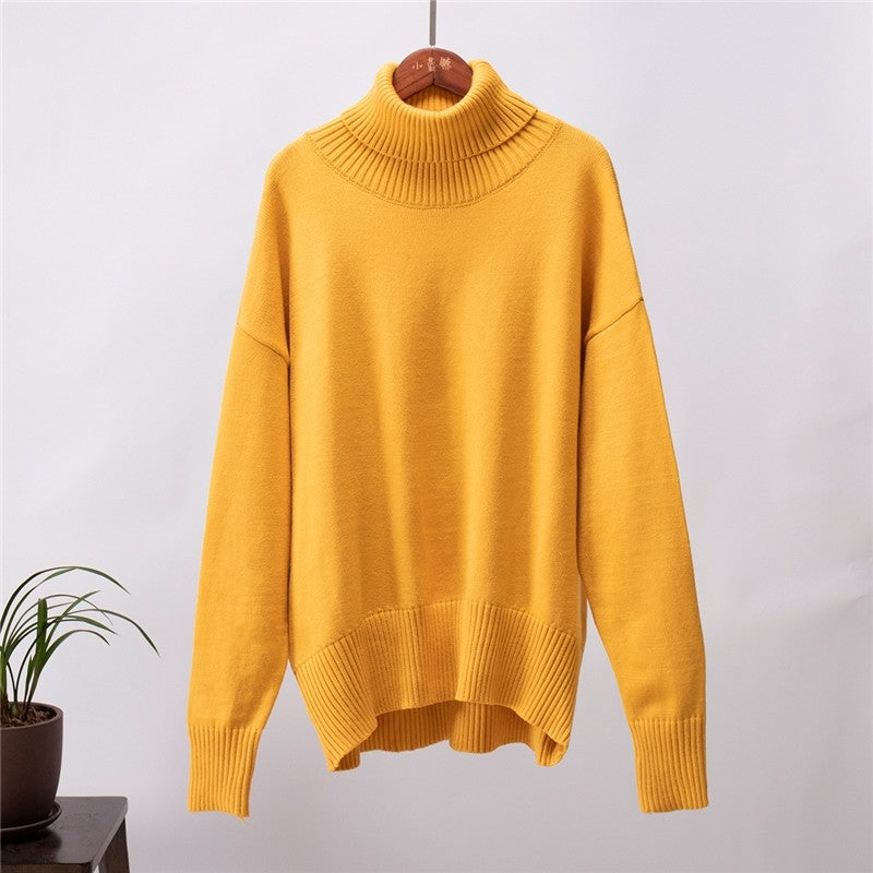 Solid Color High Neck Loose Pullover Sweater