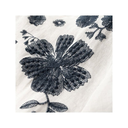 Embroidered Linen-Cotton Relaxed Fit Round Neck T-Shirt