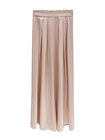 High Waisted Wide Leg Elasticity Pleated Solid Color Pants Trousers