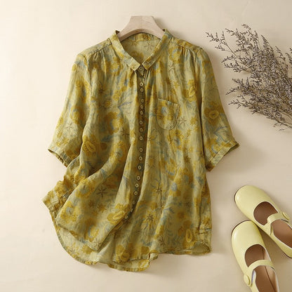 Flowy Floral Cardigan Blouse with Mid-Length Sleeves