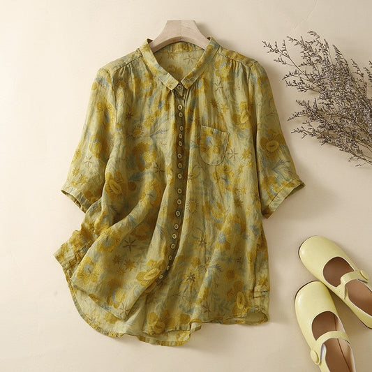 Flowy Floral Cardigan Blouse with Mid-Length Sleeves