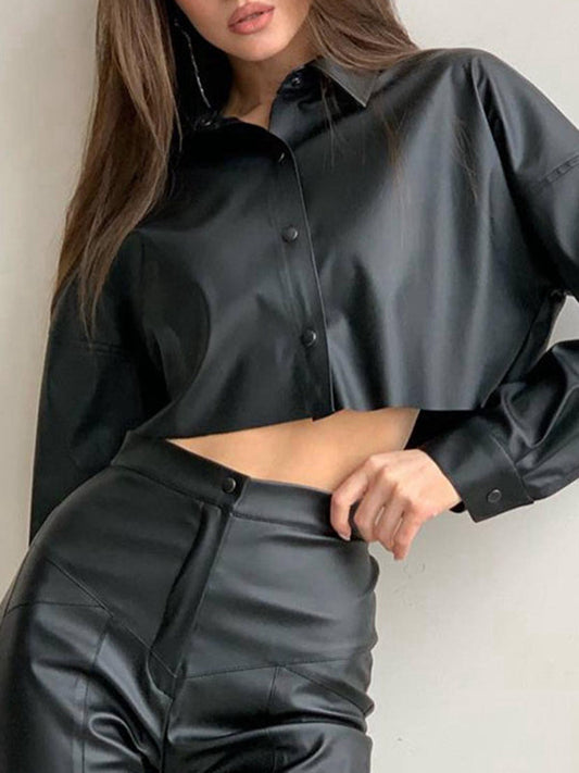 Long Sleeves Loose Buttoned Solid Color Lapel Blouses&Shirts Tops