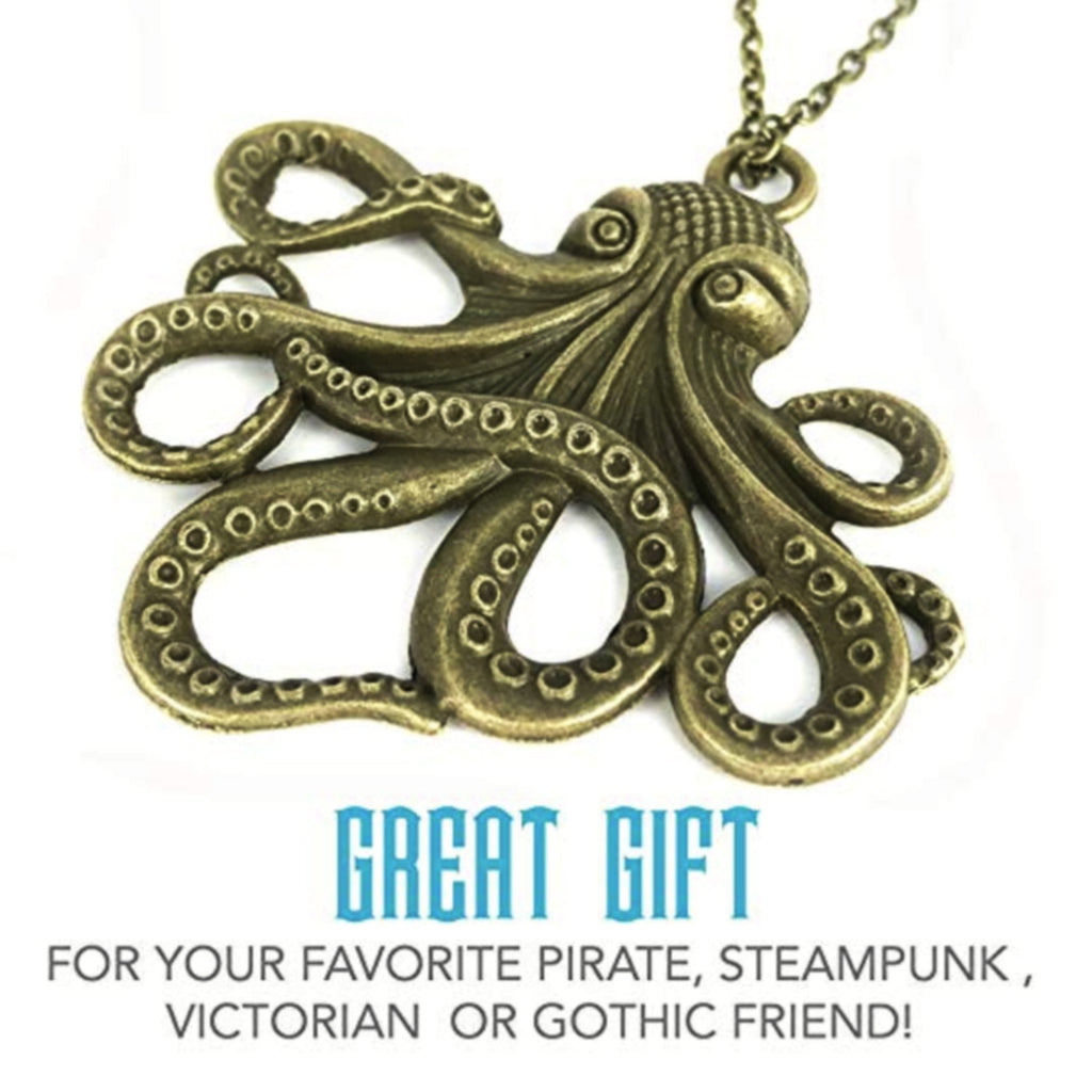 Octopus Necklace Steampunk Nautical Gothic Tentacle Pendant Silver or Bronze