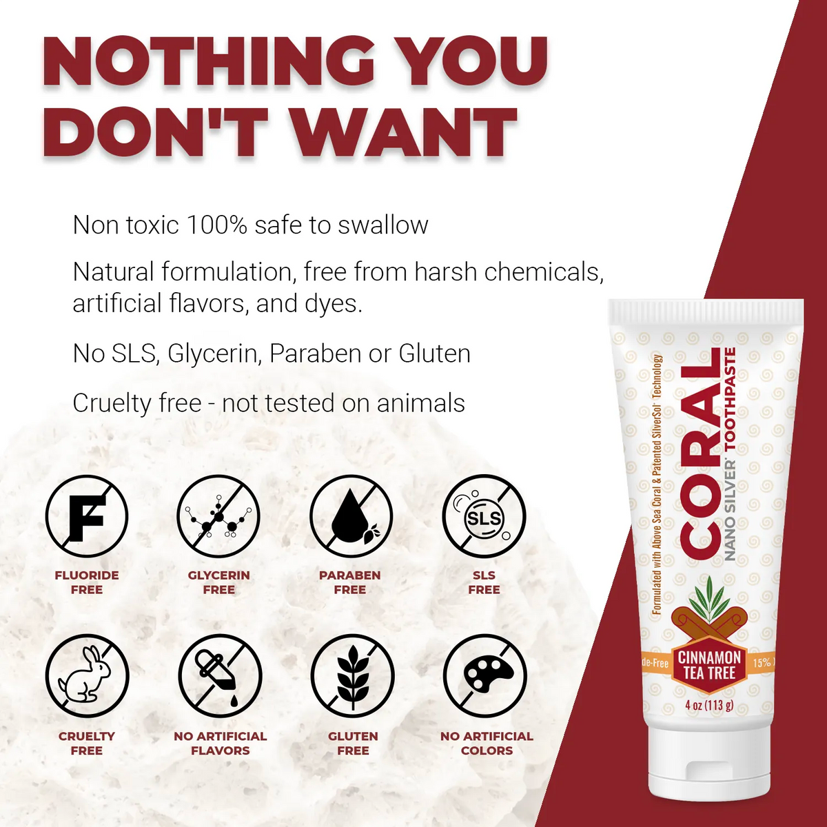 Coral Nano Silver Toothpaste Cinnamon Tea Tree (4oz) 4 Tubes