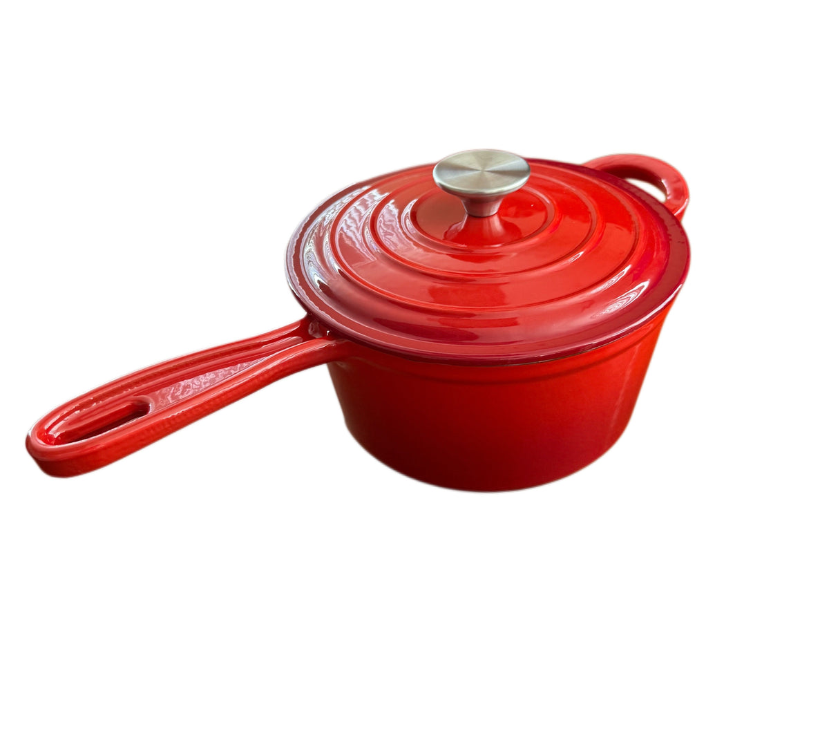 2 Qt Enameled Cast Iron Saucepan with Lid -Self Basting, Nonstick, Oven Safe,Red