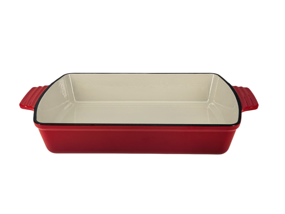 Enameled Cast Iron Roasting Pan Baking Dish - Oven Safe, Nonstick, Red