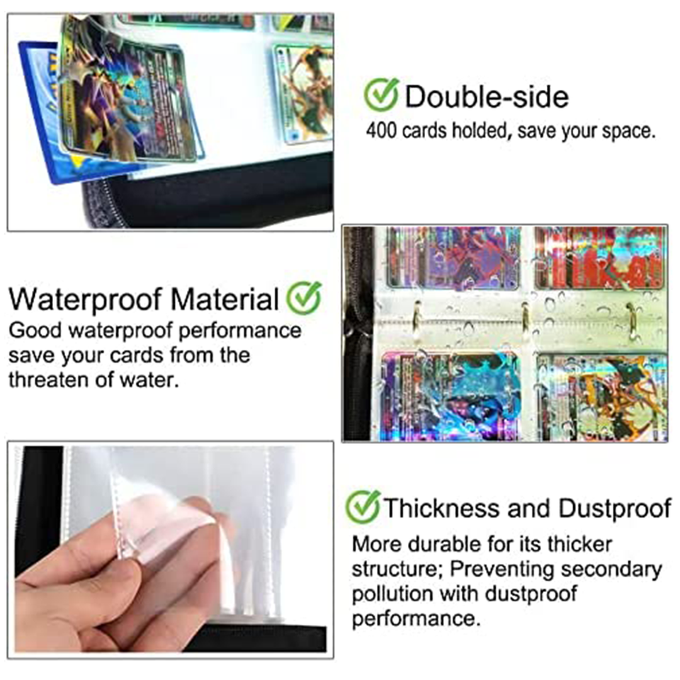 Trading Card Binder 400 Cards 50 Pages – 4 Pocket Zipper Album Organizer