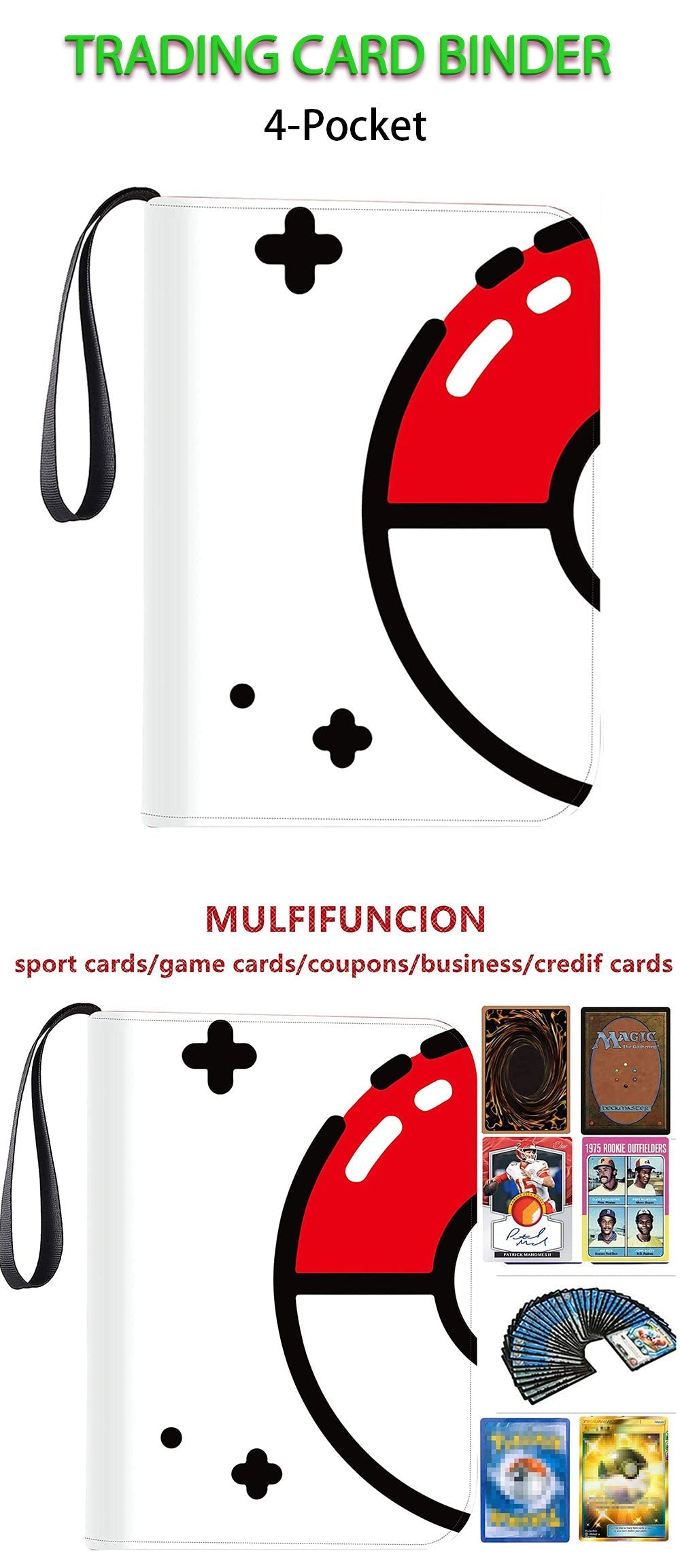 Trading Card Binder 400 Cards 50 Pages – 4 Pocket Zipper Album Organizer