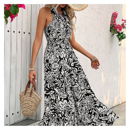 Floral Print Sleeveless Dress with High Waist for Ultimate Comfort