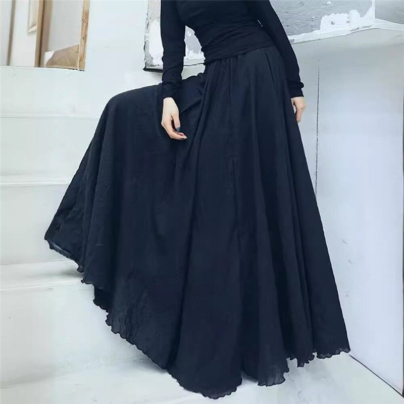 Solid Color Asymmetrical A-Line Midi Skirt