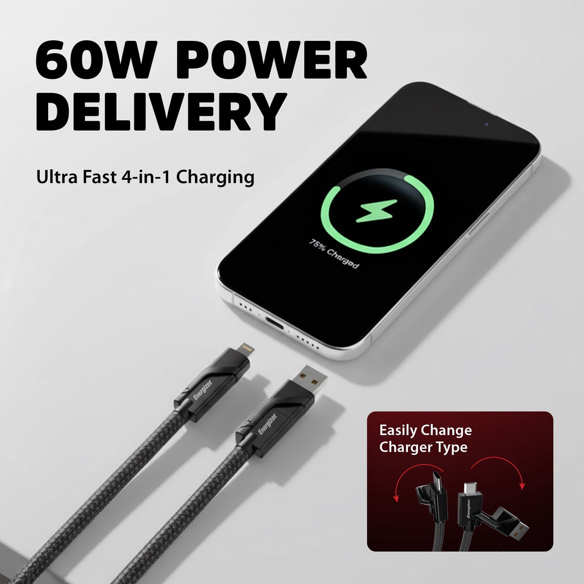 6.5ft 4-in-1 (Lightning, Type-C, Micro & USB) Zinc Alloy Braided Cable
