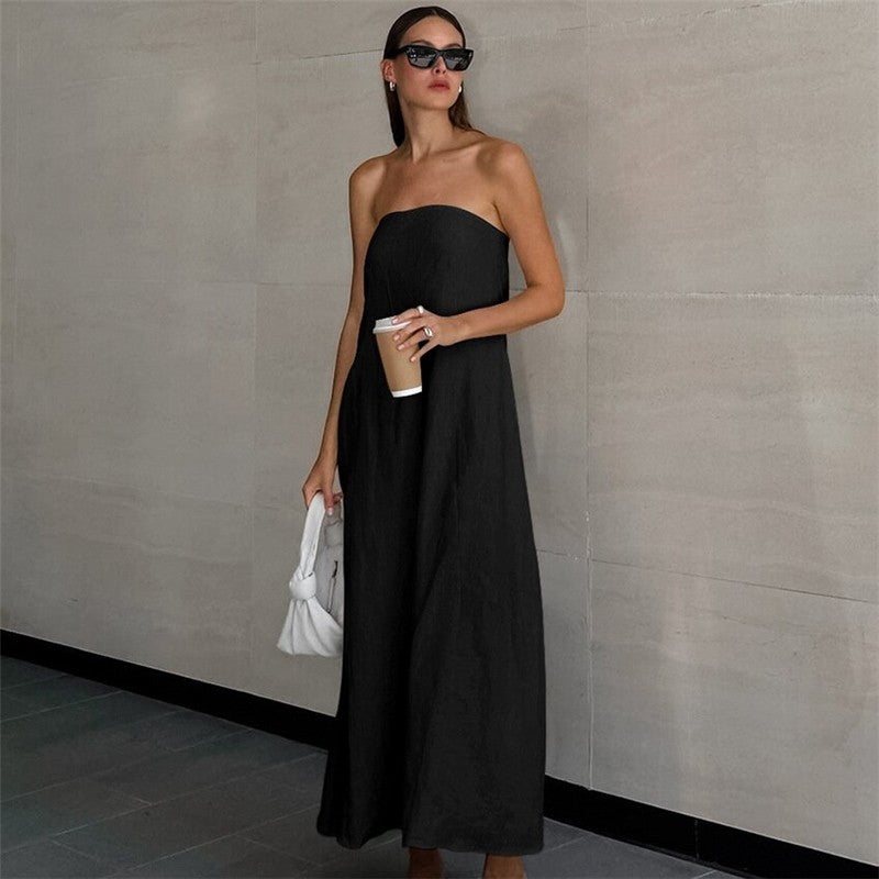 Sophisticated Strapless Maxi Dress in Solid Color