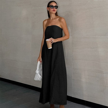 Sophisticated Strapless Maxi Dress in Solid Color