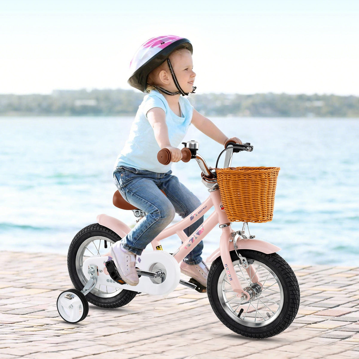 14 Inch Kids Bike Retro Bicycle with Adjustable Height and Basket for Ages 3-5 Years Old-