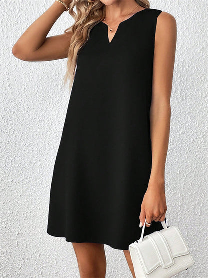 A-Line High Waisted Solid Color V-Neck Mini Dresses