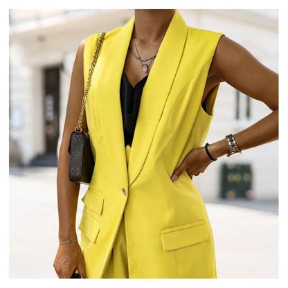 Open Front Sleeveless Longline Vest Suit Jacket