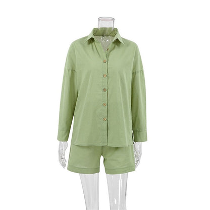 Long-Sleeve Cardigan and Shorts Two-Piece Pajama Set