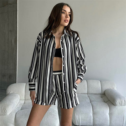 Striped Long Sleeve Lounge Shorts