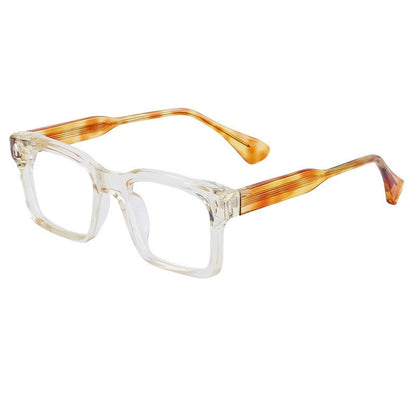Fashion Acetate Metal Core Square Flat Lens Glasses