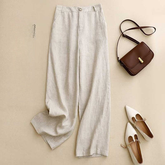 Relaxed Fit Solid Color Lightweight Wide-Leg Trousers