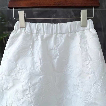 Solid Color Elastic Waist A-Line Jacquard Skirt