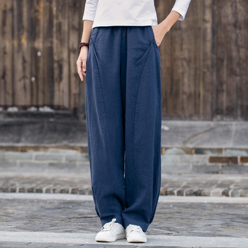 Fleece-Lined Solid Color Casual Lantern Pants