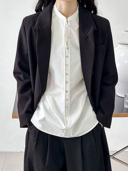 Long Sleeves Loose Buttoned Split-Joint Round-Neck Blouses&Shirts Tops