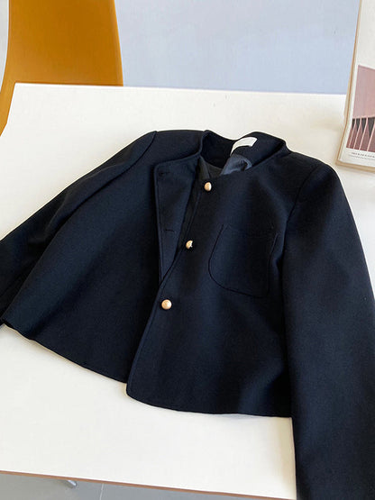 Original Creation Long Sleeves Loose Buttoned Solid Color Round-Neck Outerwear