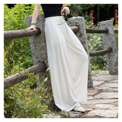 Elastic Waist Wide Leg Pants In Solid Color