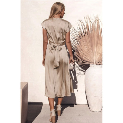 Solid Color Sleeveless Bandage Satin Maxi Dress