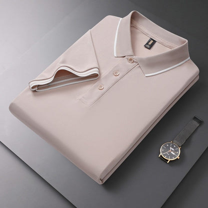 Solid Color Collared Printed Polo Shirt