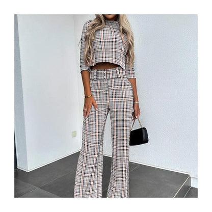 Solid Color Nine-Quarter Sleeve Top and Long Pants Ensemble