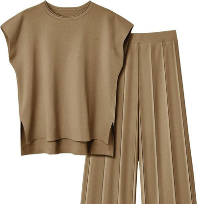 Knitted Sleeveless Vest with Matching Wide Leg Pants Set