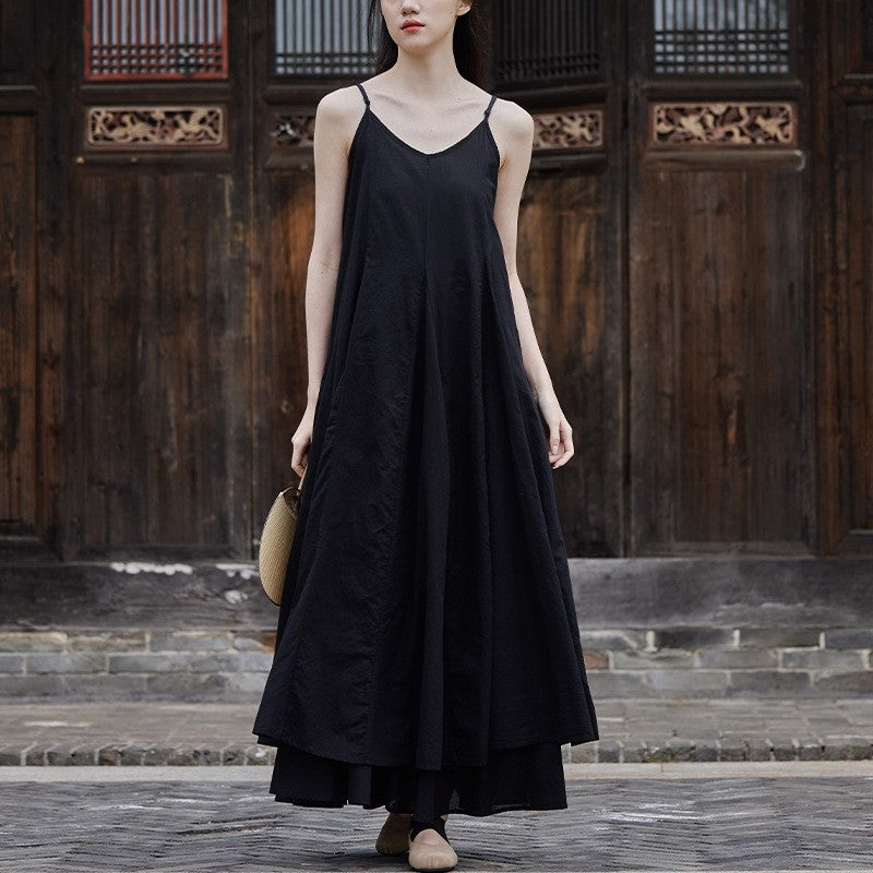 Enhanced Double Layer Swing Halter Dress in Solid Color
