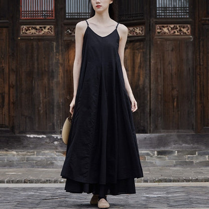 Enhanced Double Layer Swing Halter Dress in Solid Color