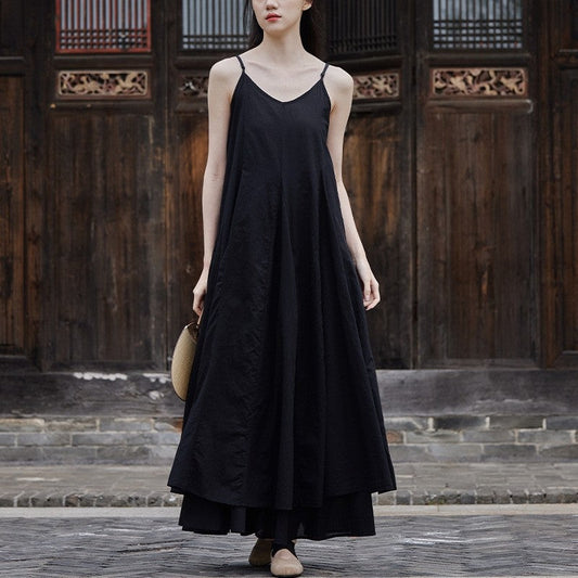 Enhanced Double Layer Swing Halter Dress in Solid Color