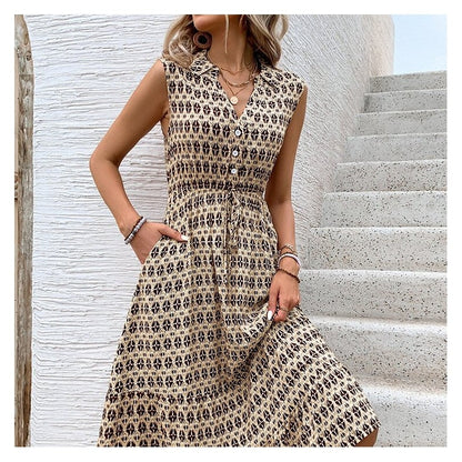 Sure! Here is an optimized title for your clothing product in English:

"Elegant V-Neck Sleeveless Maxi Dress