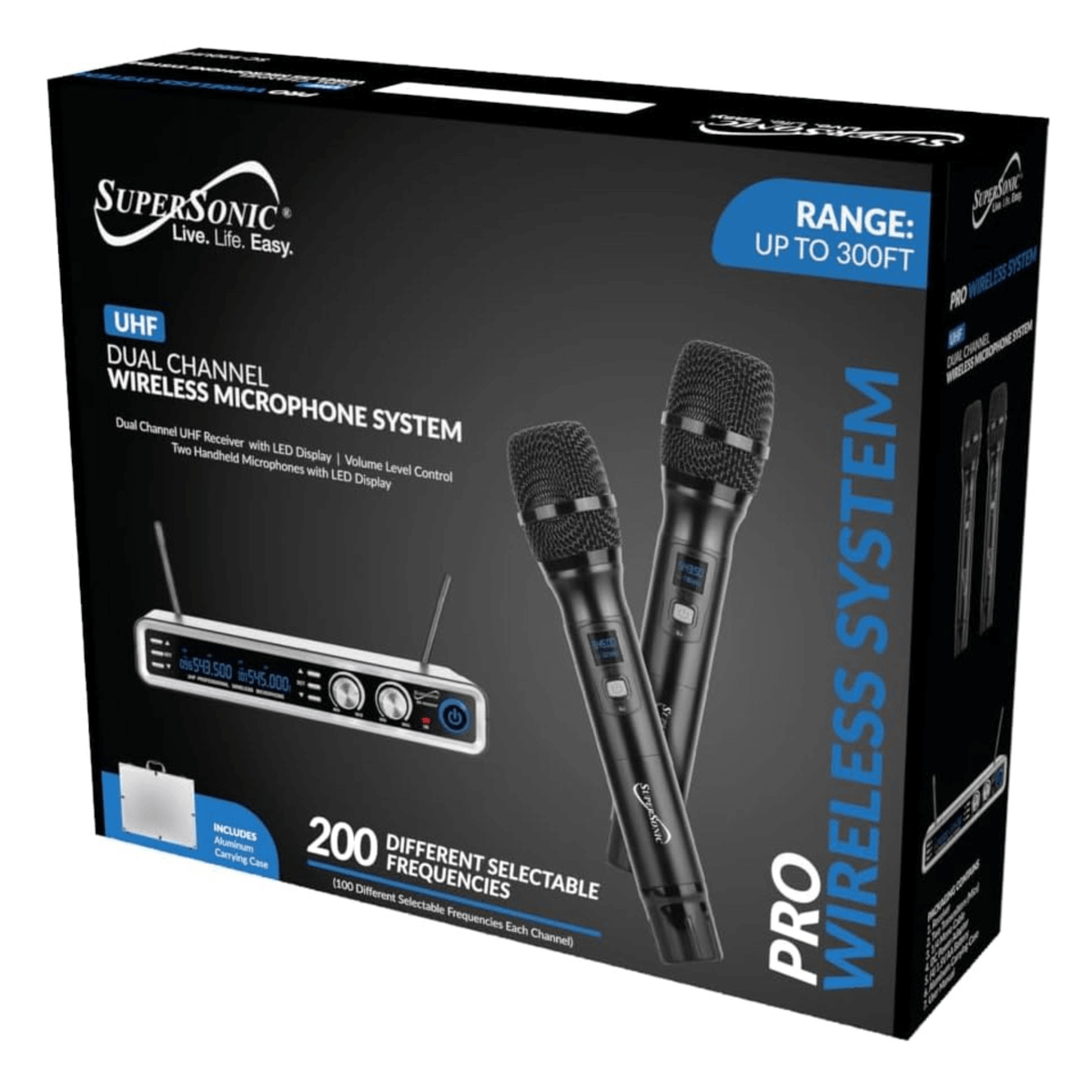 Supersonic UHF Dual Channel Selectable Frequencies Professional Wireless Microphone