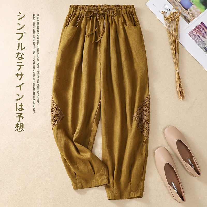 Crochet Harem Pants, Elastic Waist Retro Cut-Off Cropped Pants.